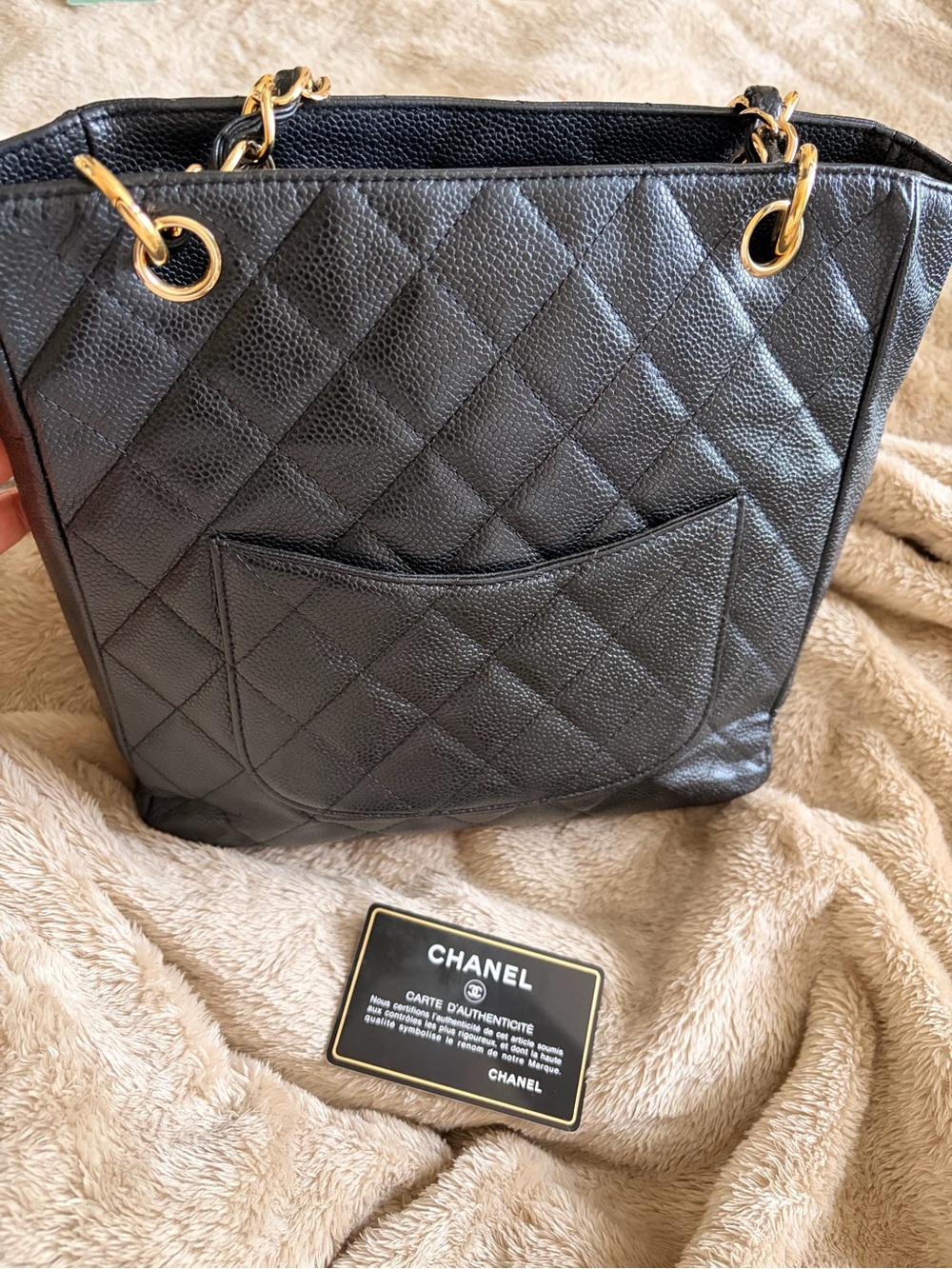 CHANEL Black Quilted Leather Petite Tote with Gold Chain Handles - Picture 2 of 6